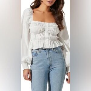 ASTR, White Smocked Blouse
